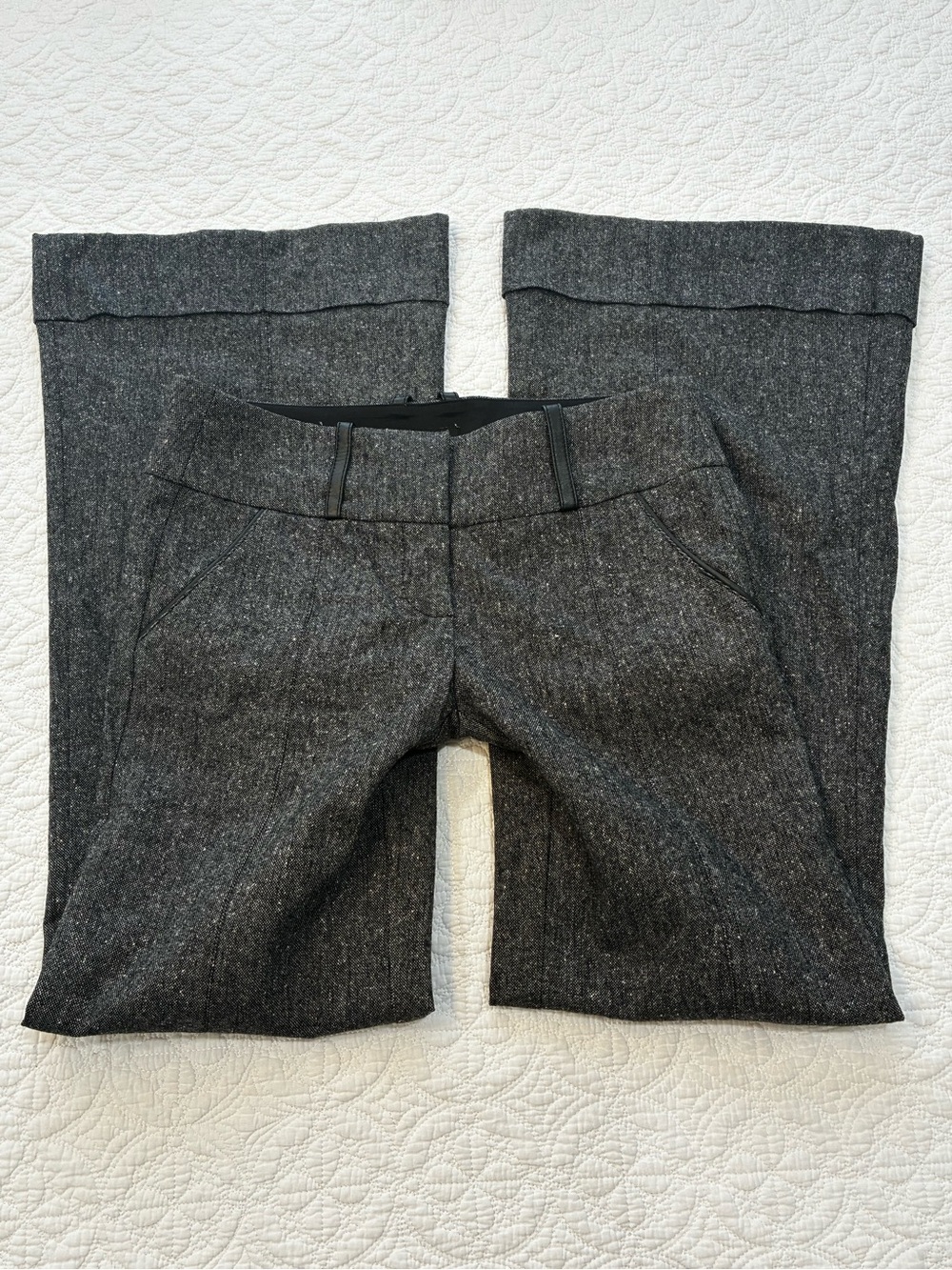 2000s bebe Low Rise Wide Leg Flare Pants Grey Office Siren Wool Silk Vtg Y2K 6